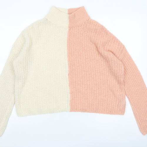 Brave Soul Women’s Two Tone Pink Cream Acrylic Knit Jumper L