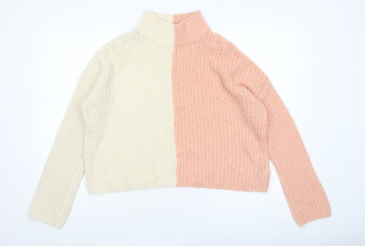 Brave Soul Women’s Two Tone Pink Cream Acrylic Knit Jumper L