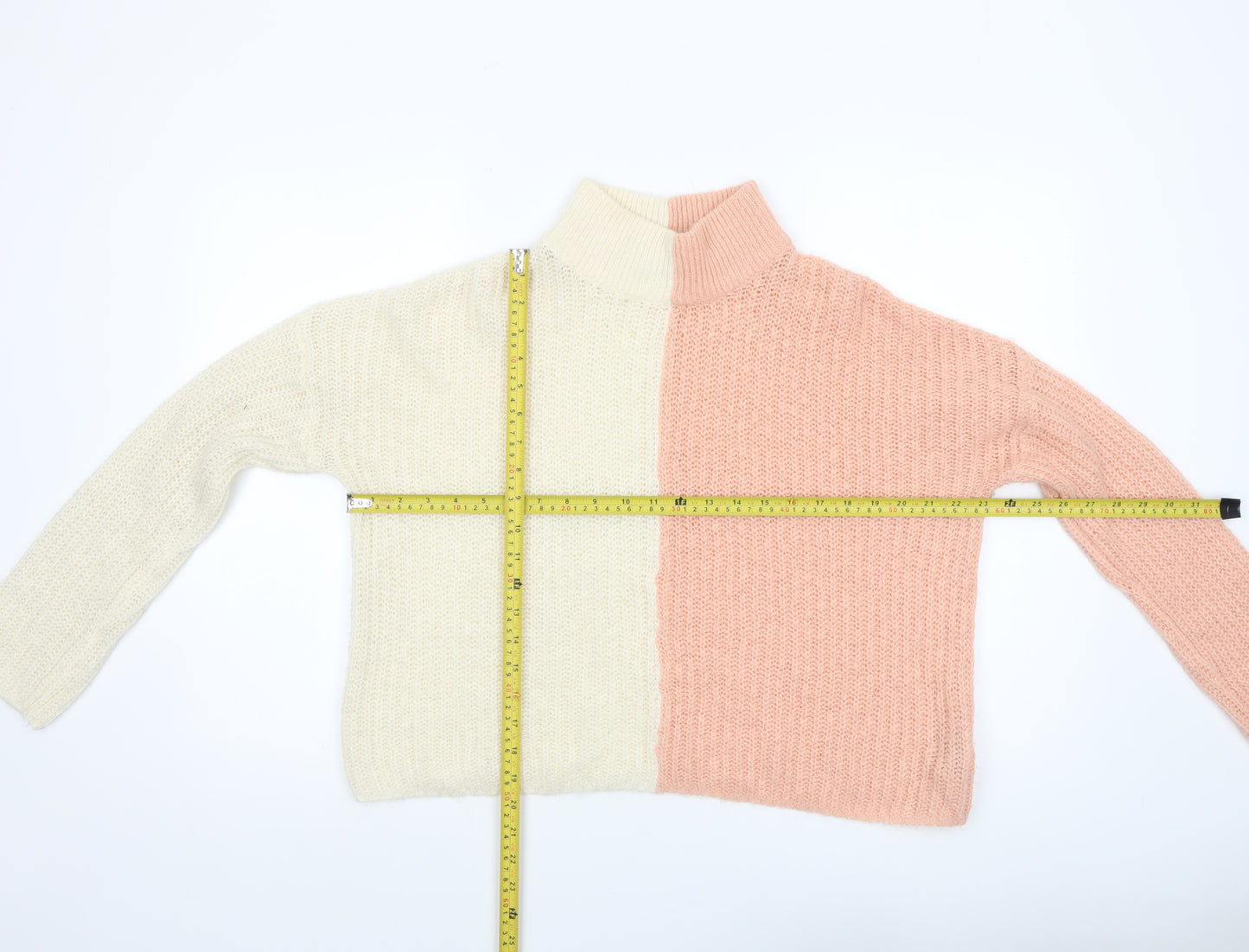 Brave Soul Women’s Two Tone Pink Cream Acrylic Knit Jumper L