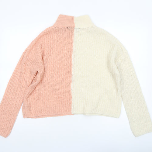 Brave Soul Women’s Two Tone Pink Cream Acrylic Knit Jumper L