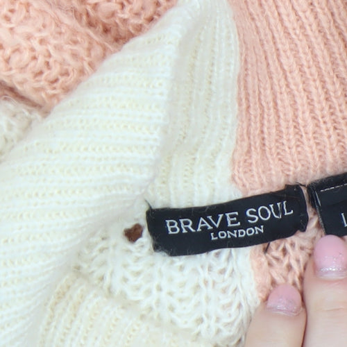 Brave Soul Women’s Two Tone Pink Cream Acrylic Knit Jumper L