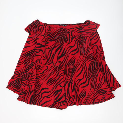 Boohoo Women Red Black Animal Print Off Shoulder Playsuit Size 10