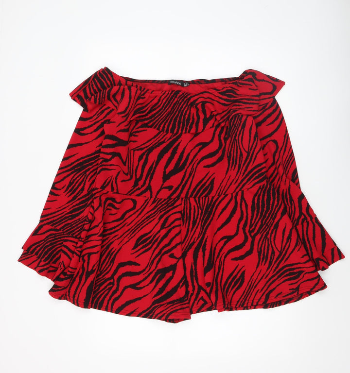 Boohoo Women Red Black Animal Print Off Shoulder Playsuit Size 10
