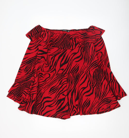 Boohoo Women Red Black Animal Print Off Shoulder Playsuit Size 10