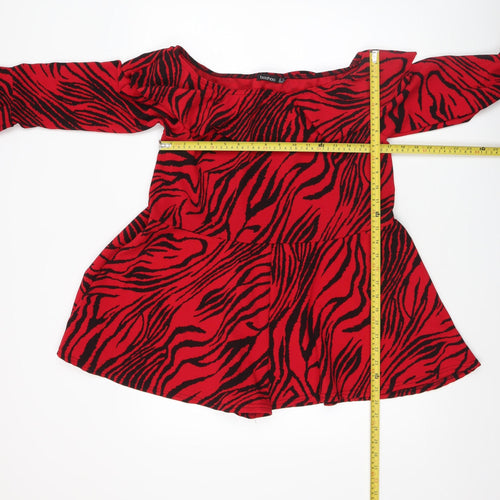 Boohoo Women Red Black Animal Print Off Shoulder Playsuit Size 10