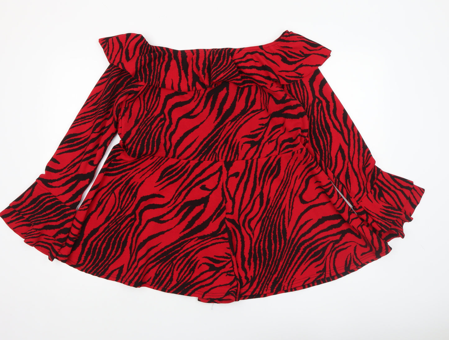 Boohoo Women Red Black Animal Print Off Shoulder Playsuit Size 10