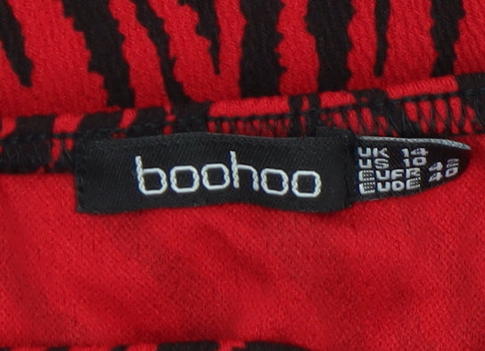 Boohoo Women Red Black Animal Print Off Shoulder Playsuit Size 10