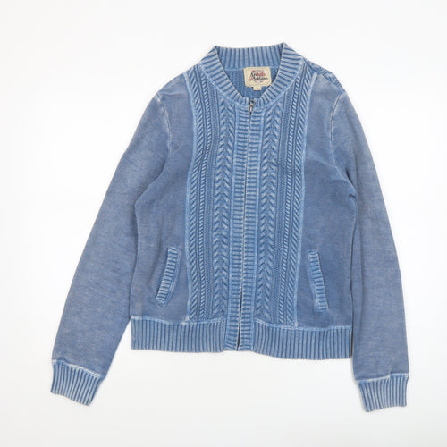 Arabella & Addison Womens Blue Cable Knit Full Zip Cotton Jumper M