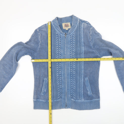 Arabella & Addison Womens Blue Cable Knit Full Zip Cotton Jumper M