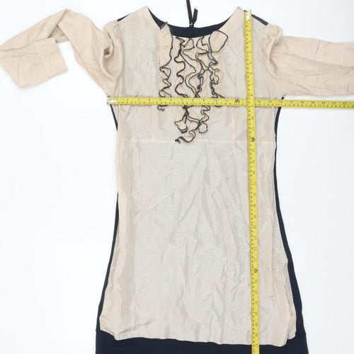 Fornarina Women Beige Shift Dress Size S Long Sleeve Ruffle Detail