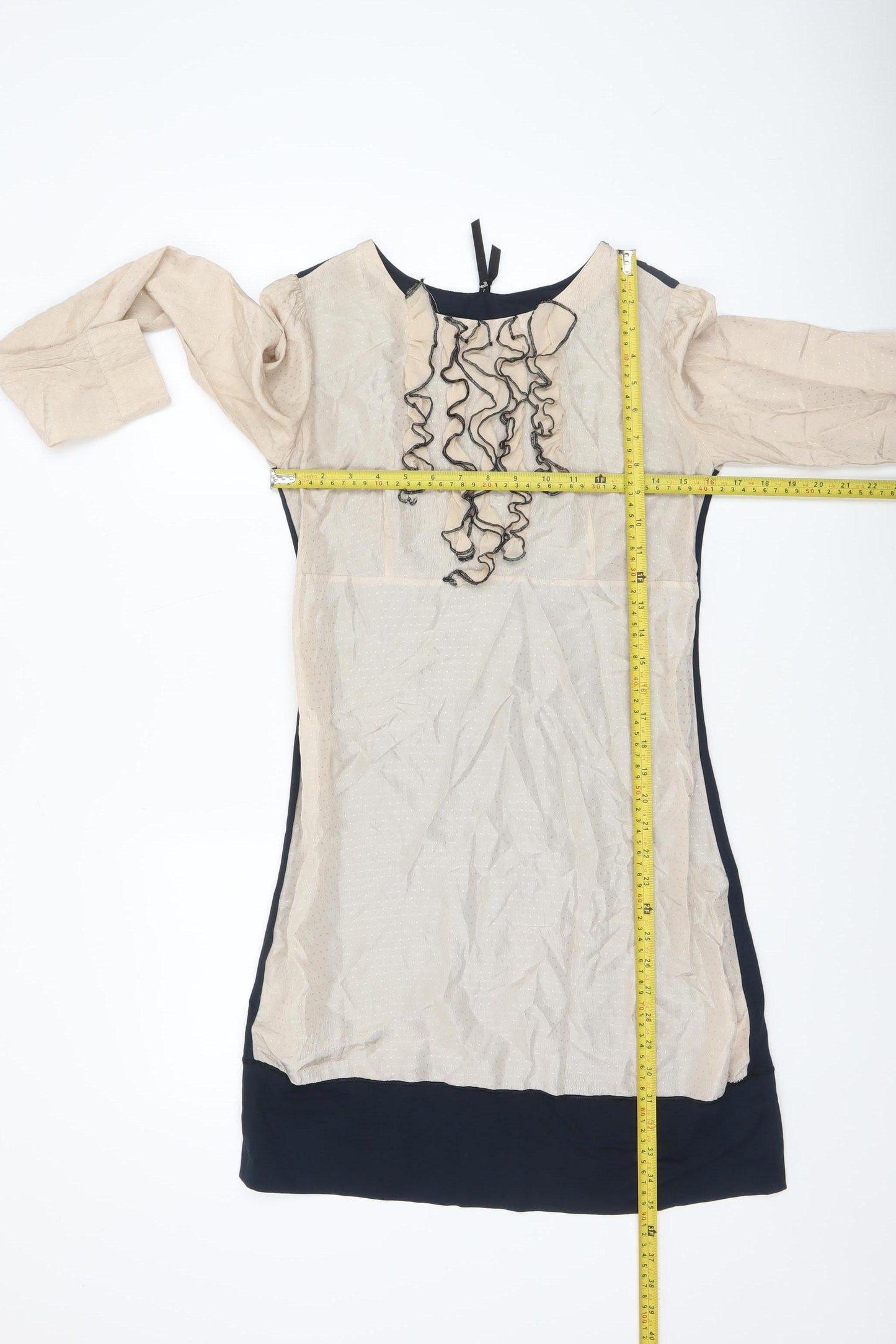 Fornarina Women Beige Shift Dress Size S Long Sleeve Ruffle Detail