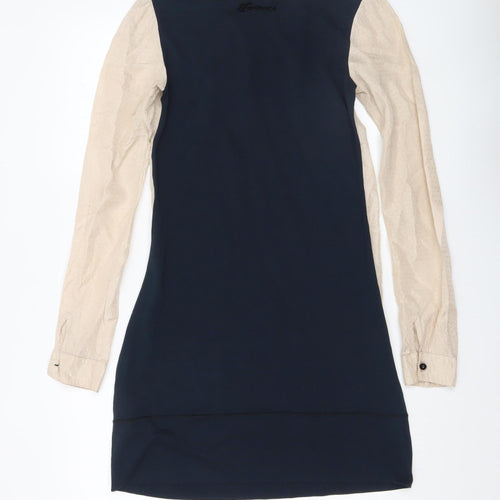 Fornarina Women Beige Shift Dress Size S Long Sleeve Ruffle Detail