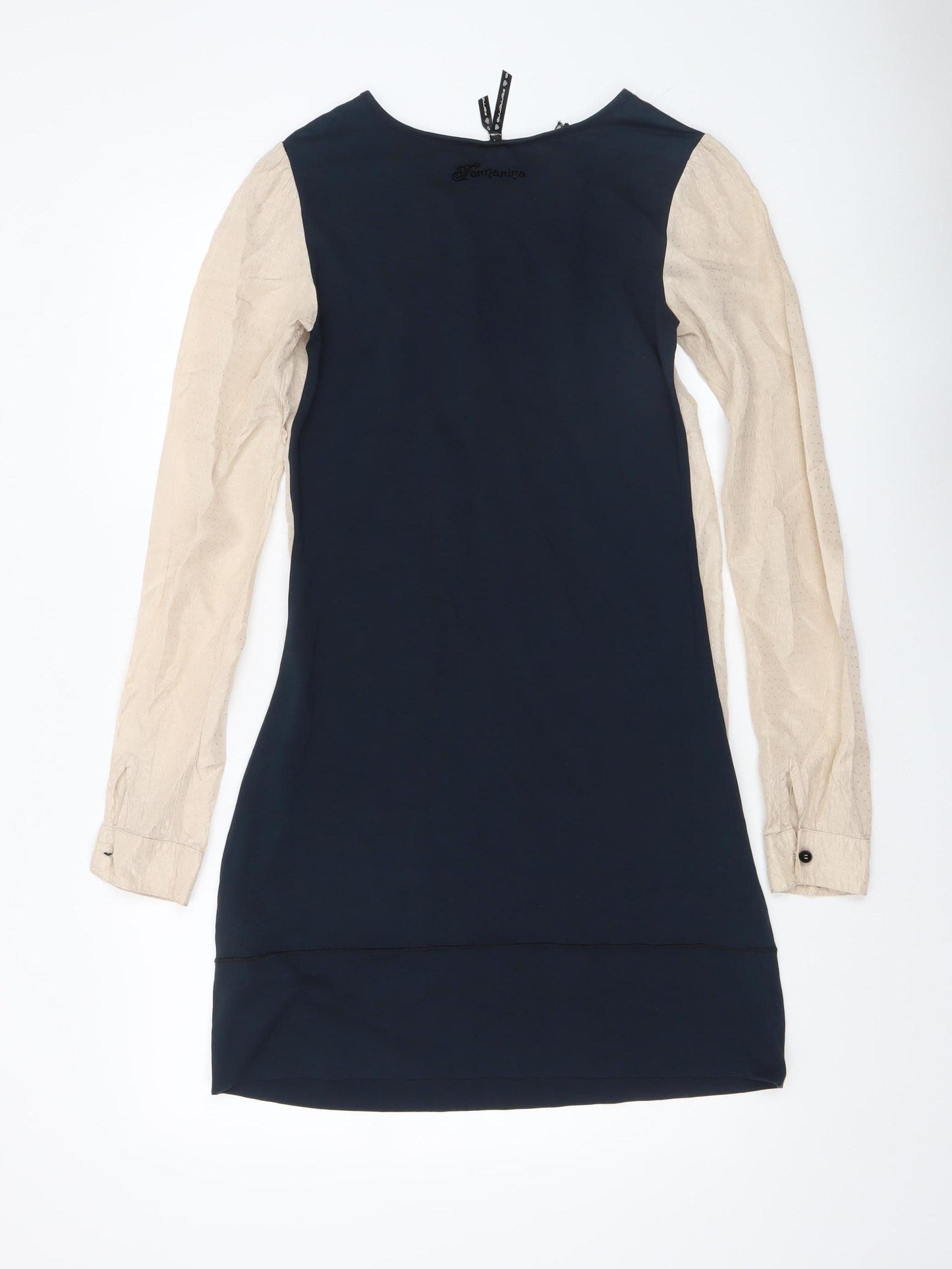 Fornarina Women Beige Shift Dress Size S Long Sleeve Ruffle Detail