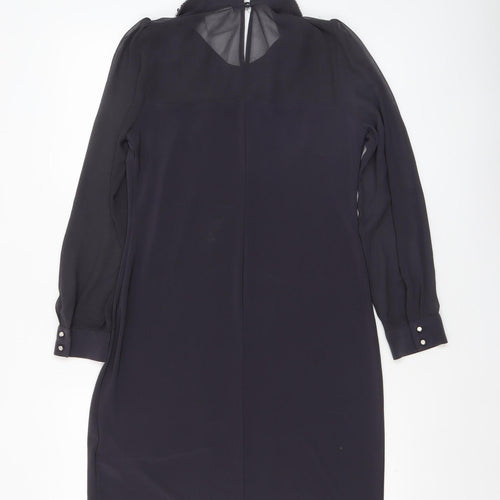 Wallis Women Black Beaded Collar Petite Shift Dress Size 8 Long Sleeve