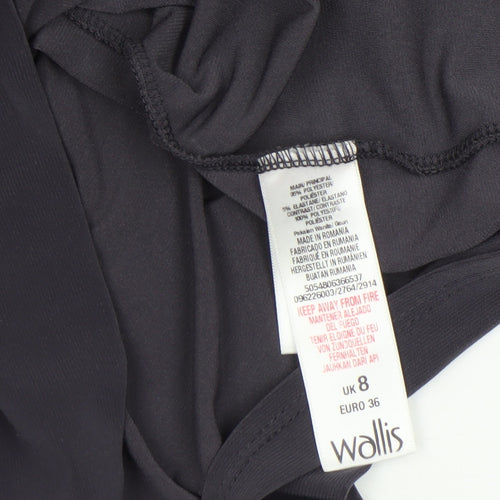 Wallis Women Black Beaded Collar Petite Shift Dress Size 8 Long Sleeve