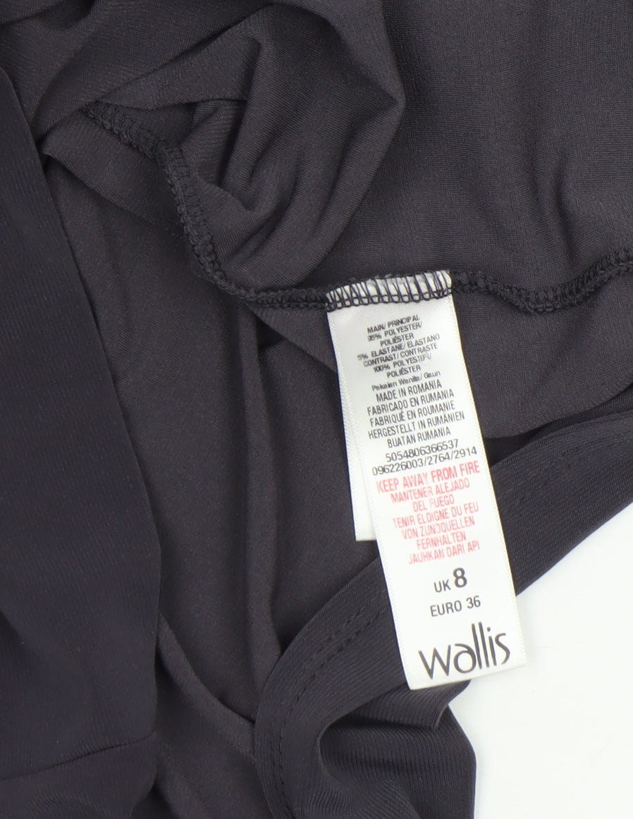 Wallis Women Black Beaded Collar Petite Shift Dress Size 8 Long Sleeve