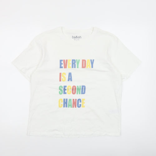ba&sh Womens White Graphic Quote T-Shirt Size L Cotton Summer Top