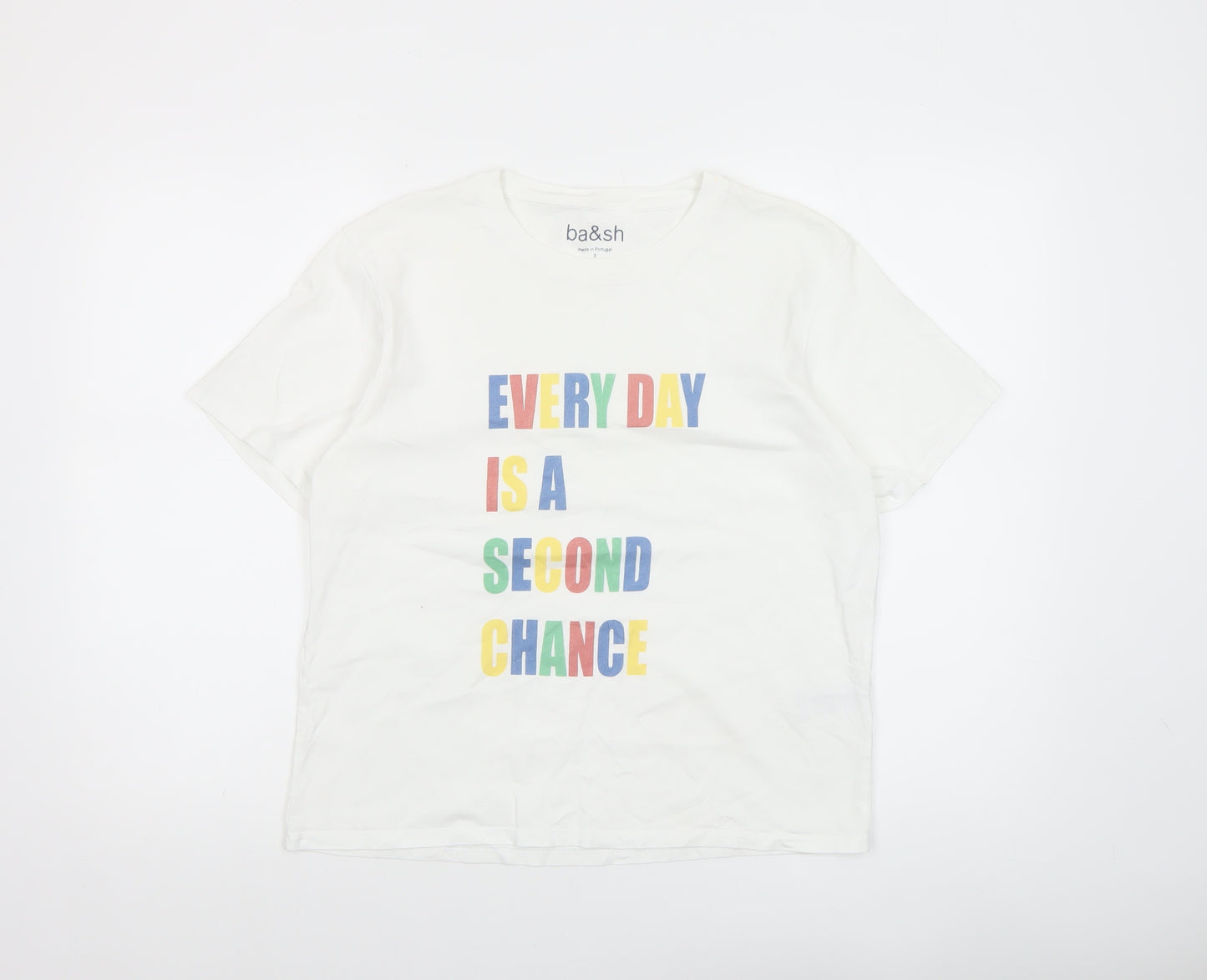 ba&sh Womens White Graphic Quote T-Shirt Size L Cotton Summer Top