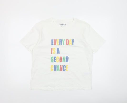 ba&sh Womens White Graphic Quote T-Shirt Size L Cotton Summer Top