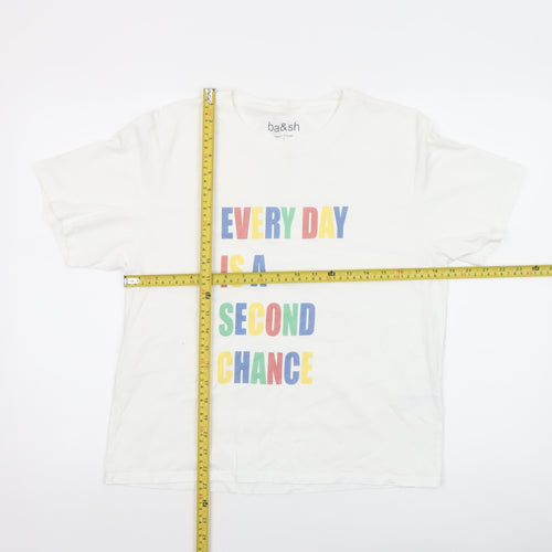ba&sh Womens White Graphic Quote T-Shirt Size L Cotton Summer Top