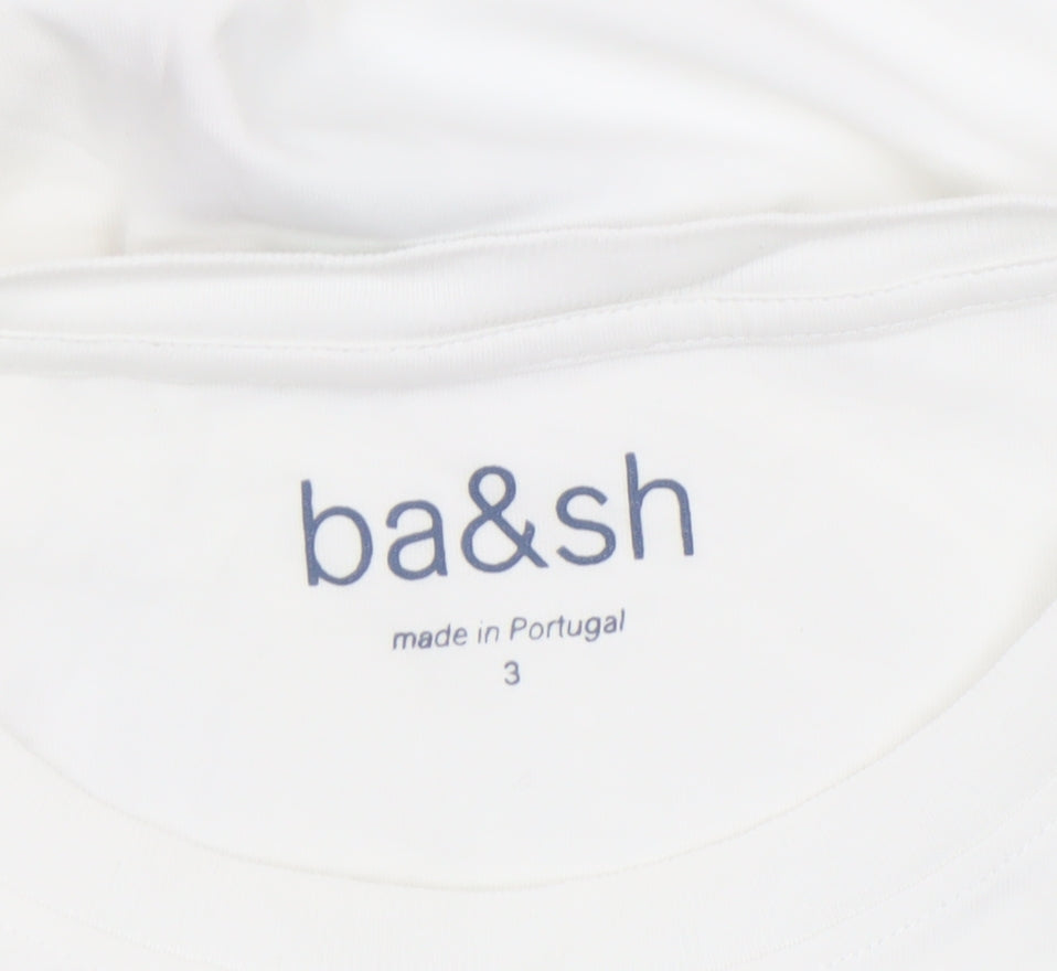 ba&sh Womens White Graphic Quote T-Shirt Size L Cotton Summer Top