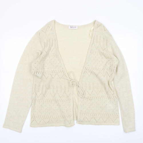 Bonmarché Women’s Beige Open Knit V-Neck Tie Cardigan L