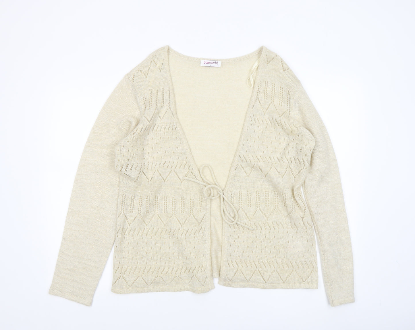 Bonmarché Women’s Beige Open Knit V-Neck Tie Cardigan L