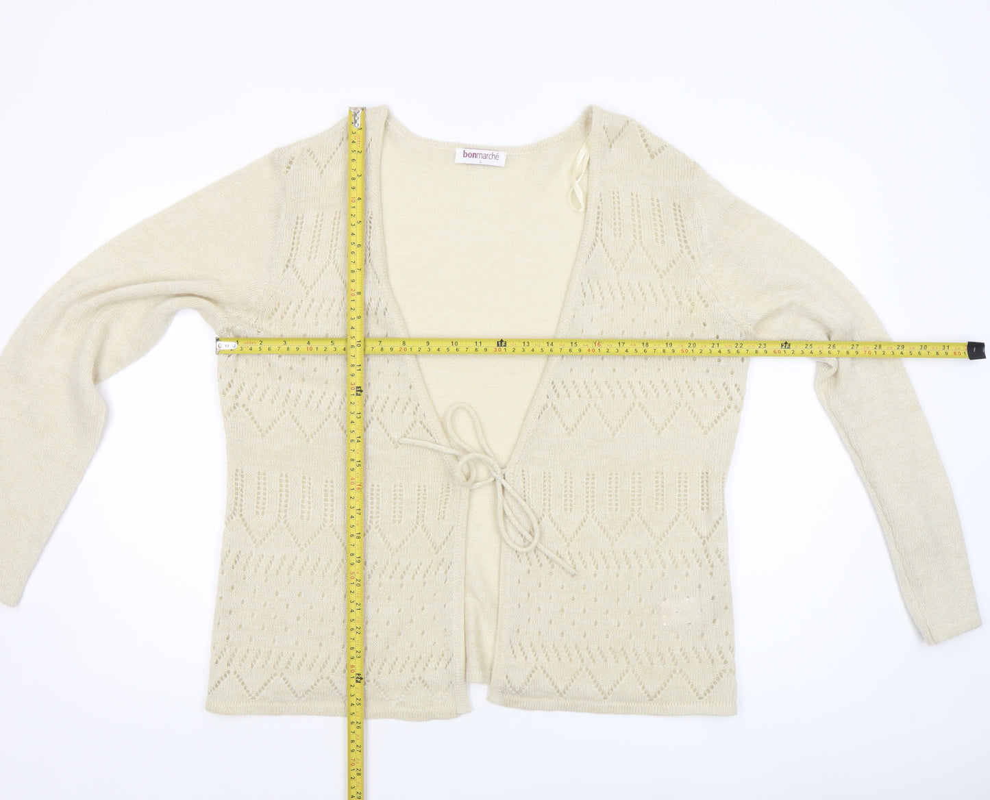 Bonmarché Women’s Beige Open Knit V-Neck Tie Cardigan L