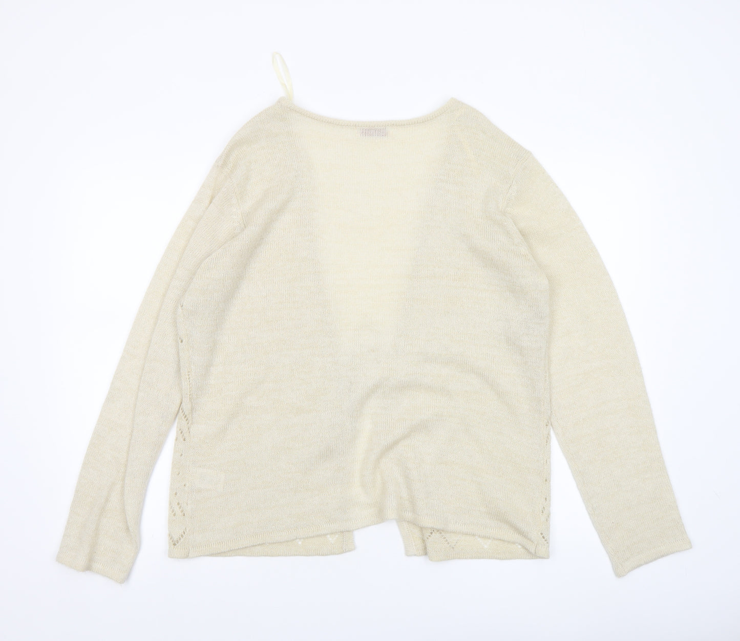 Bonmarché Women’s Beige Open Knit V-Neck Tie Cardigan L