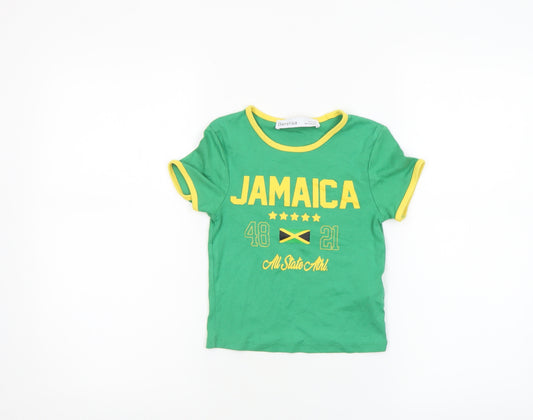 Bershka Girls Green Jamaica Ringer T-Shirt 10-12 Years