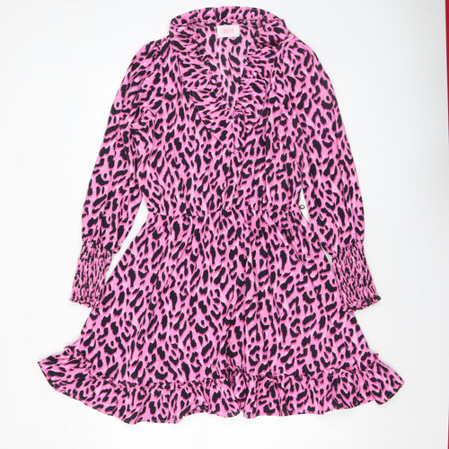 Savida Women Pink Leopard Print A-Line Short Dress Size 10