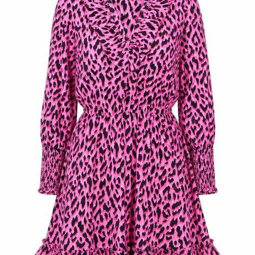 Savida Women Pink Leopard Print A-Line Short Dress Size 10