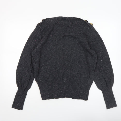 Marks and Spencer Women Black Size 16 Button Detail Wool Blend Jumper