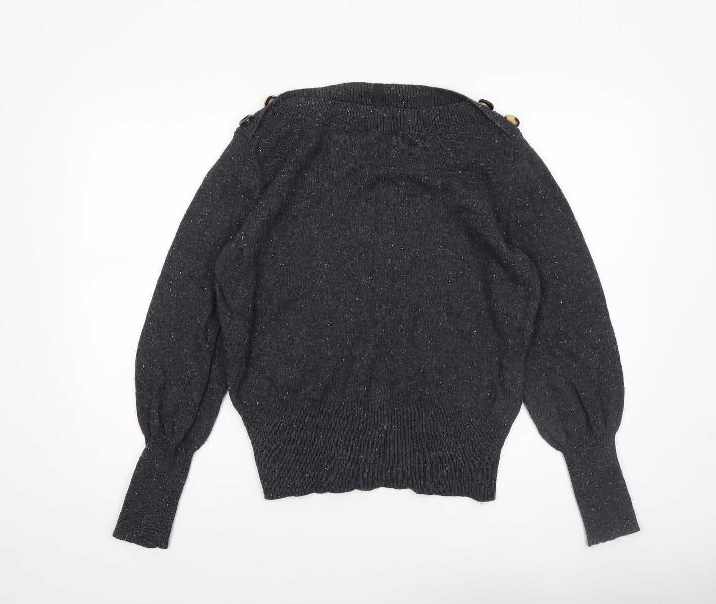 Marks and Spencer Women Black Size 16 Button Detail Wool Blend Jumper