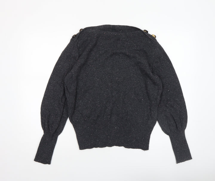 Marks and Spencer Women Black Size 16 Button Detail Wool Blend Jumper