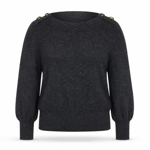 Marks and Spencer Women Black Size 16 Button Detail Wool Blend Jumper