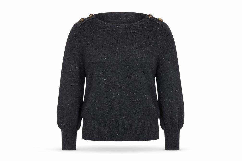 Marks and Spencer Women Black Size 16 Button Detail Wool Blend Jumper