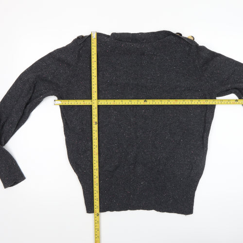 Marks and Spencer Women Black Size 16 Button Detail Wool Blend Jumper