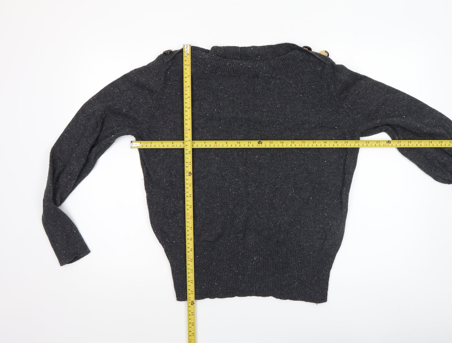 Marks and Spencer Women Black Size 16 Button Detail Wool Blend Jumper