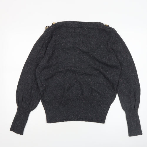 Marks and Spencer Women Black Size 16 Button Detail Wool Blend Jumper
