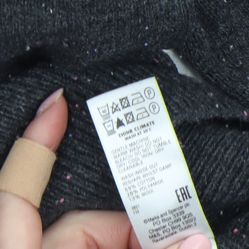 Marks and Spencer Women Black Size 16 Button Detail Wool Blend Jumper