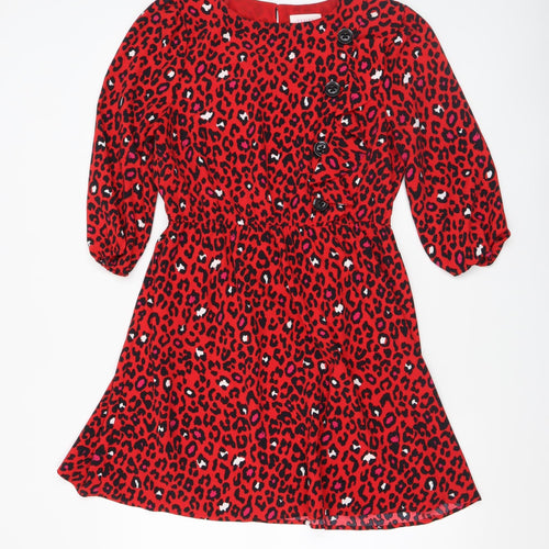Savida Womens Red Leopard Print A-Line Dress Size 10