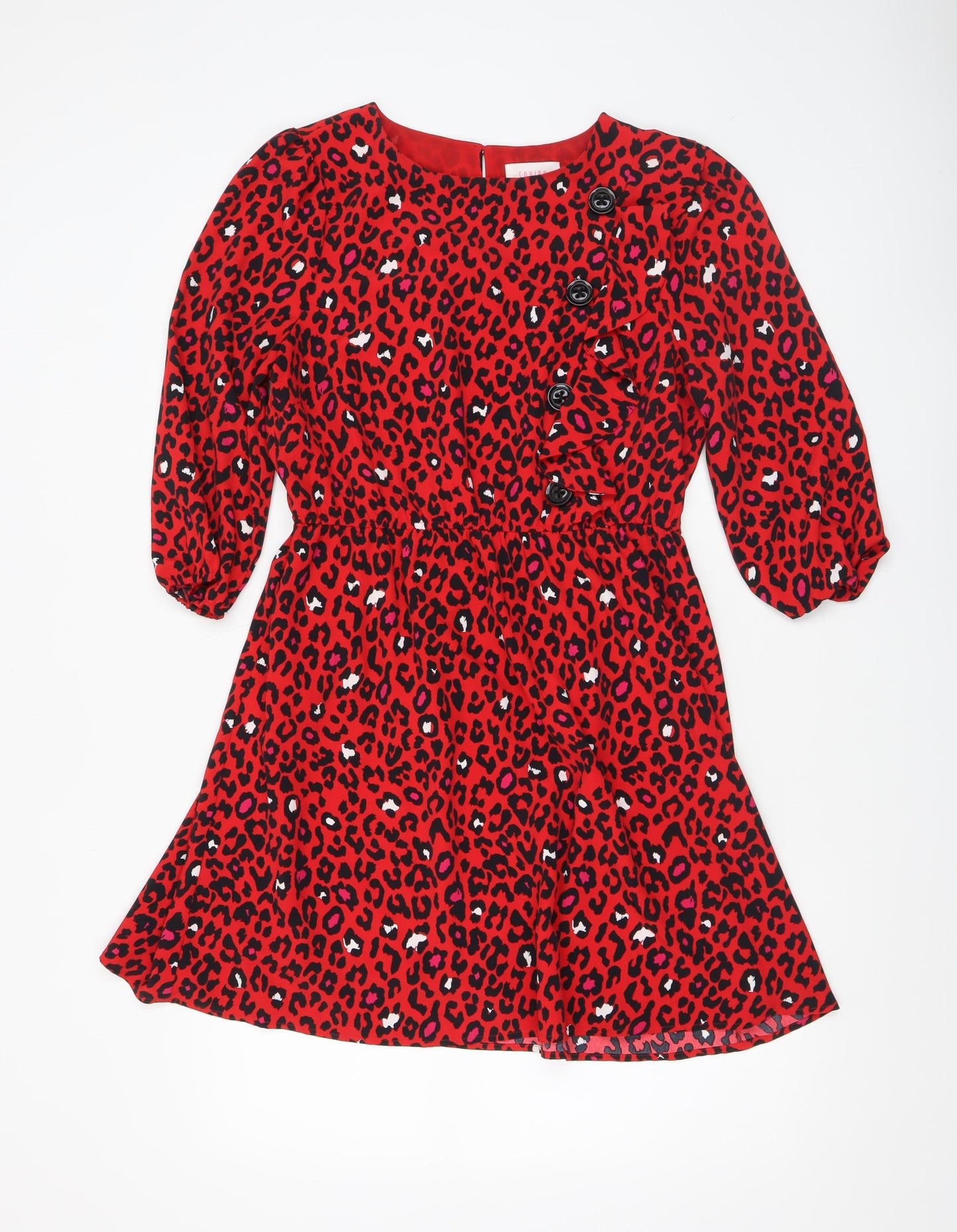 Savida Womens Red Leopard Print A-Line Dress Size 10