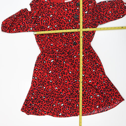 Savida Womens Red Leopard Print A-Line Dress Size 10