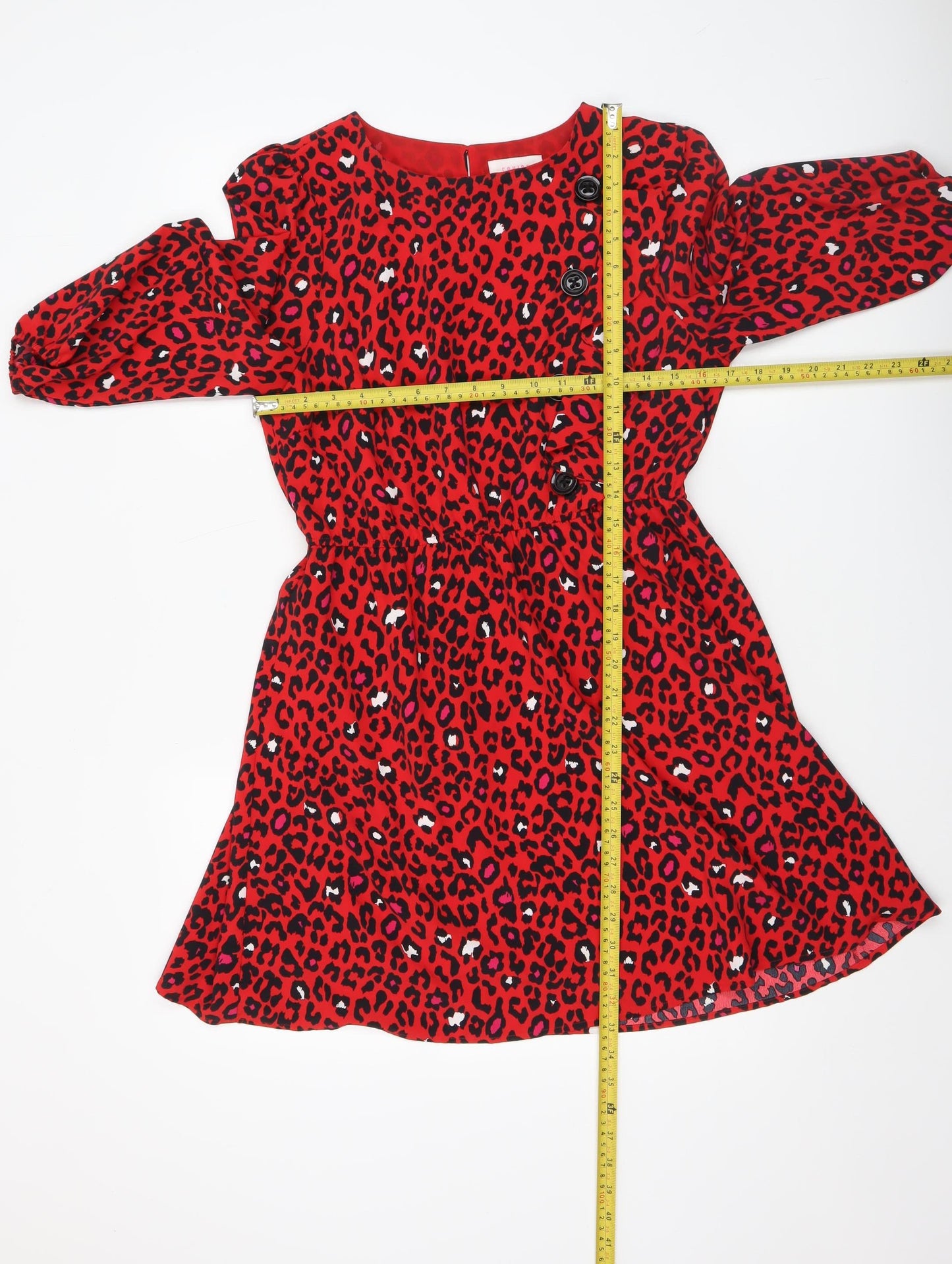 Savida Womens Red Leopard Print A-Line Dress Size 10