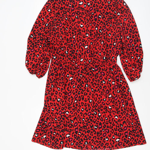Savida Womens Red Leopard Print A-Line Dress Size 10
