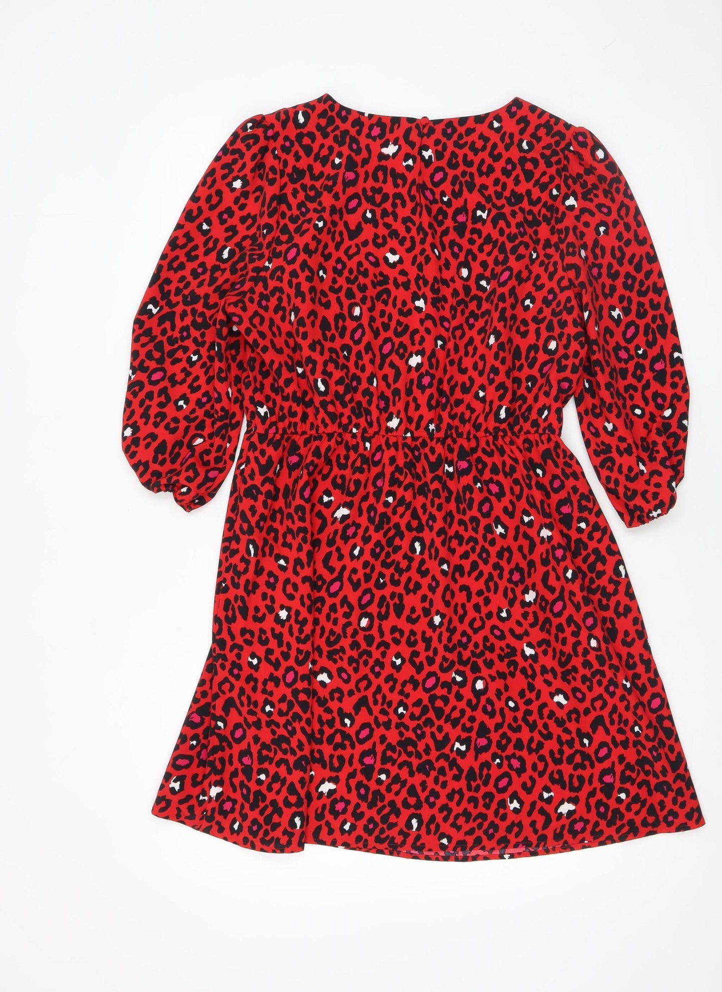 Savida Womens Red Leopard Print A-Line Dress Size 10