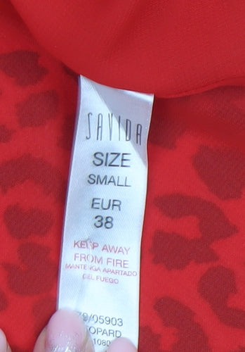 Savida Womens Red Leopard Print A-Line Dress Size 10