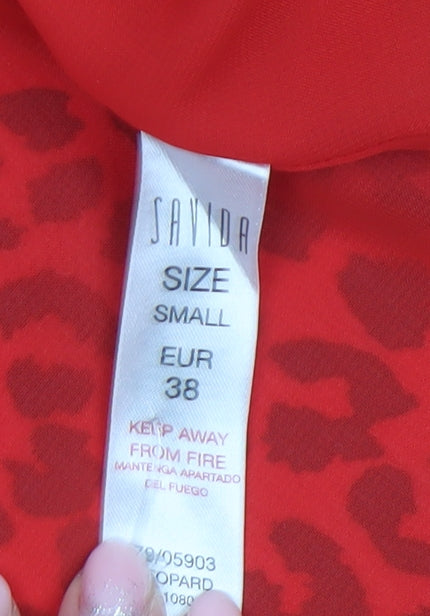 Savida Womens Red Leopard Print A-Line Dress Size 10
