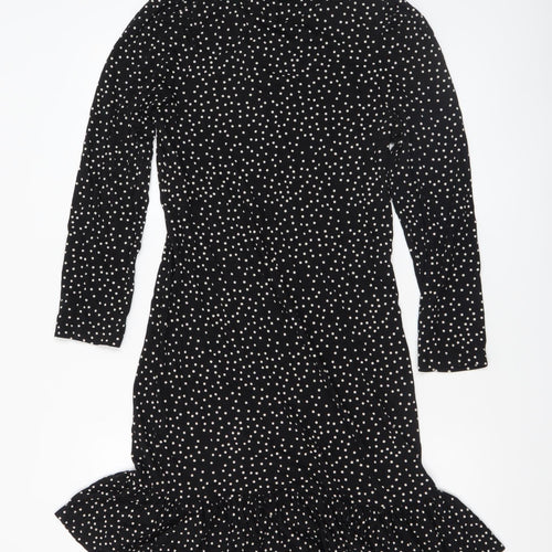 Whistles Women’s Black Polka Dot High Neck Ruffle Hem Bodycon Dress Size 12